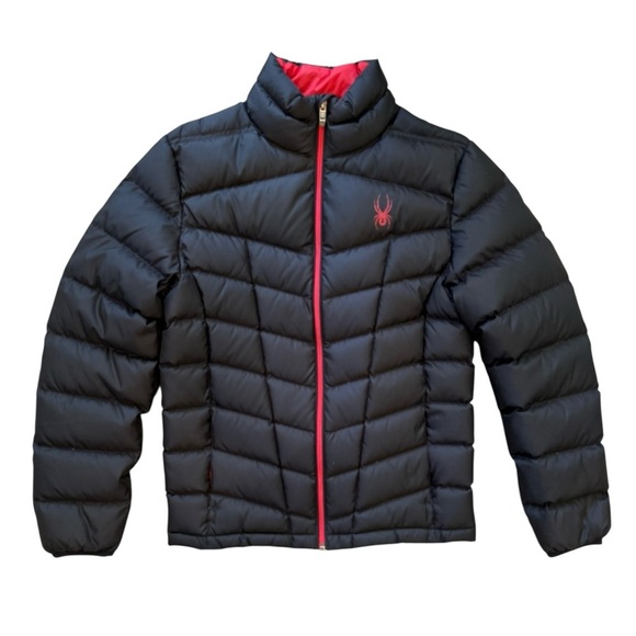 Spyder Down Puffer Jacket Size Small Black Red Trim Men’s - Picture 1 of 6